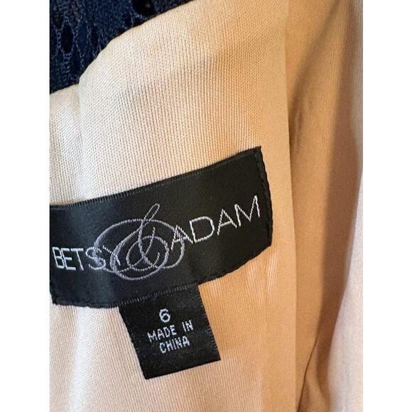 Betsy & Adam Navy Blue Lace and Taupe Evening Gown Size 6 - Picture 7 of 8